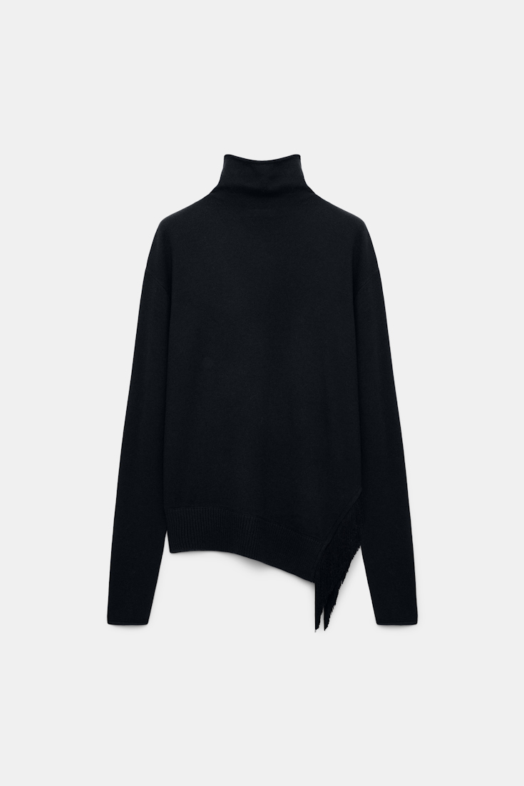 Dorothee Schumacher Merino-cashmere turtleneck with fringe pure black