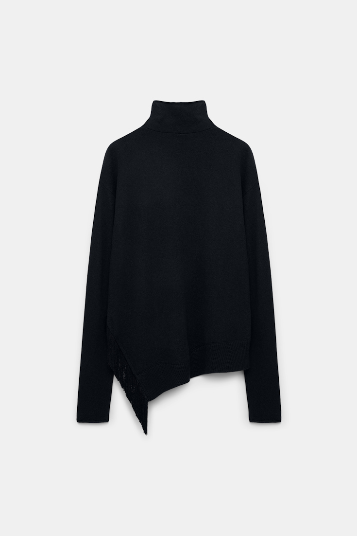 Dorothee Schumacher Merino-cashmere turtleneck with fringe pure black