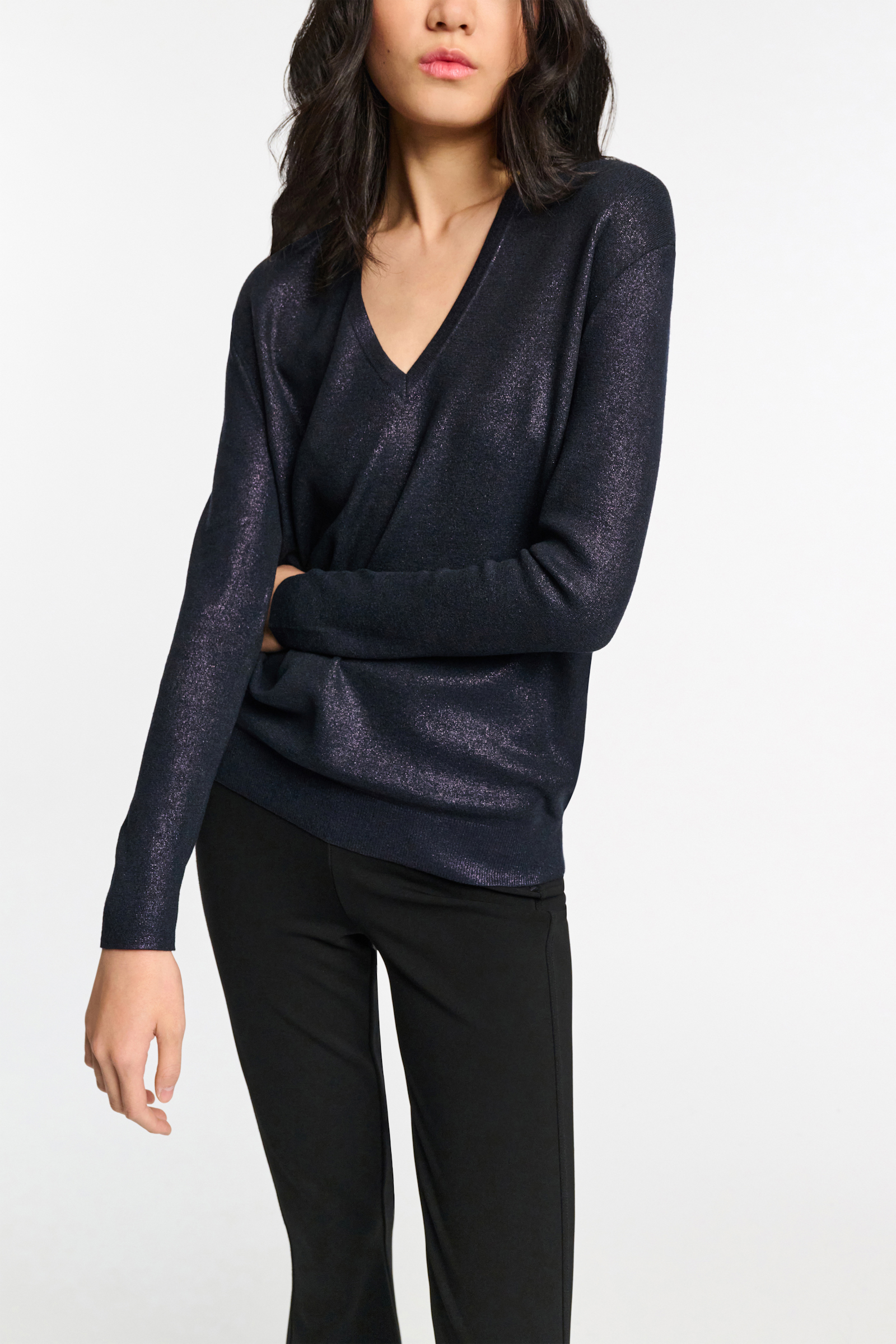 Dorothee Schumacher Shimmering fine rib Merino pullover dark navy