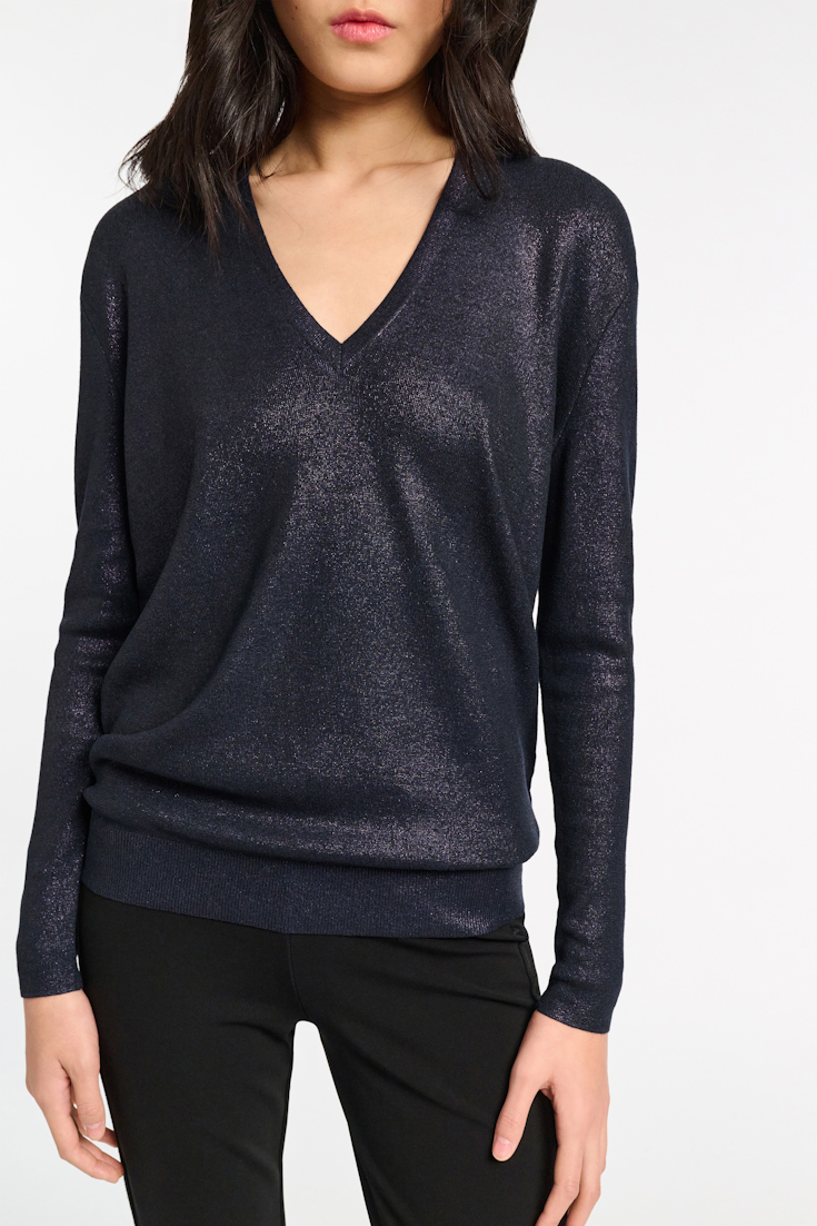 Dorothee Schumacher Shimmering fine rib Merino pullover dark navy