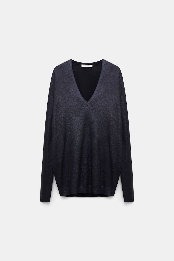 Dorothee Schumacher Shimmering fine rib Merino pullover dark navy