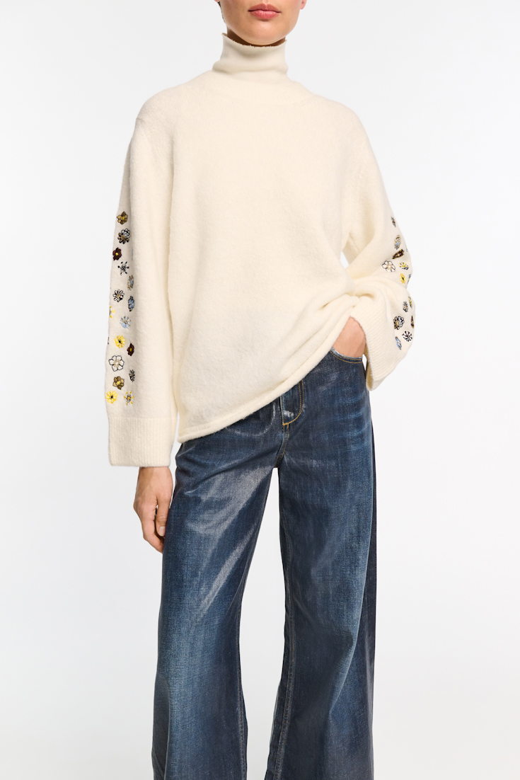 Dorothee Schumacher Alpaca-blend pullover with embroidery camellia white