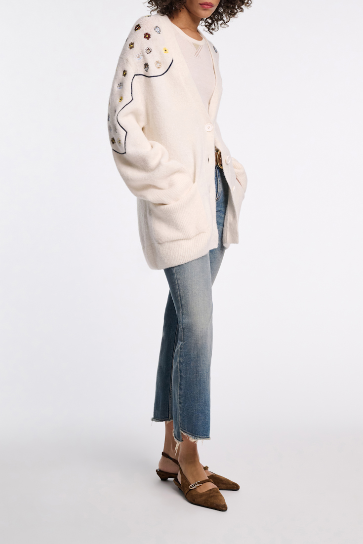 Dorothee Schumacher Alpaca-blend cardigan with embroidery camellia white
