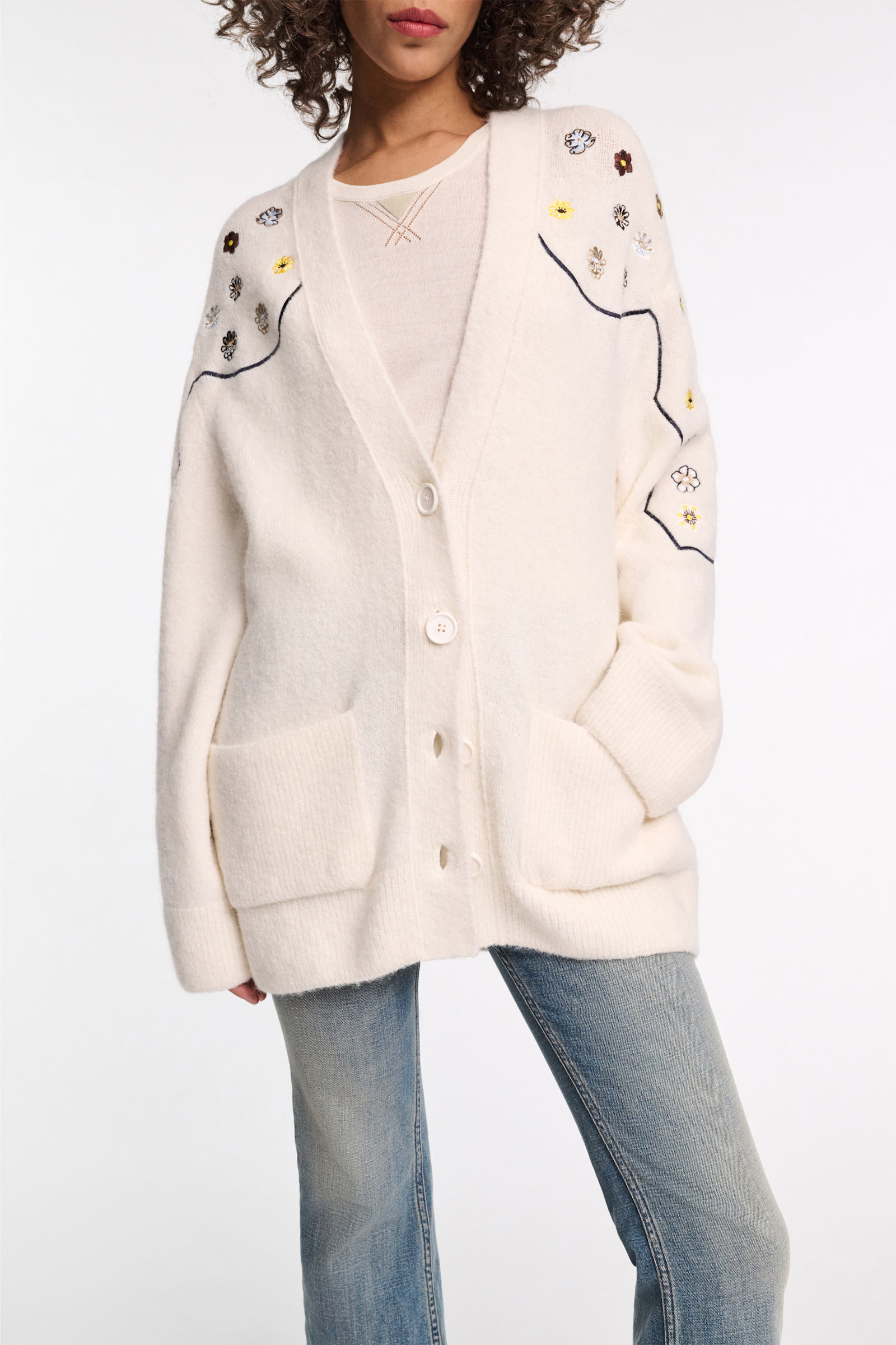Dorothee Schumacher Alpaca-blend cardigan with embroidery camellia white