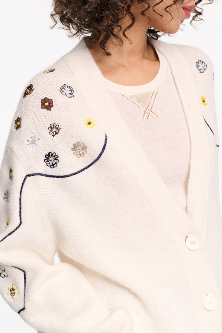 Dorothee Schumacher Alpaca-blend cardigan with embroidery camellia white