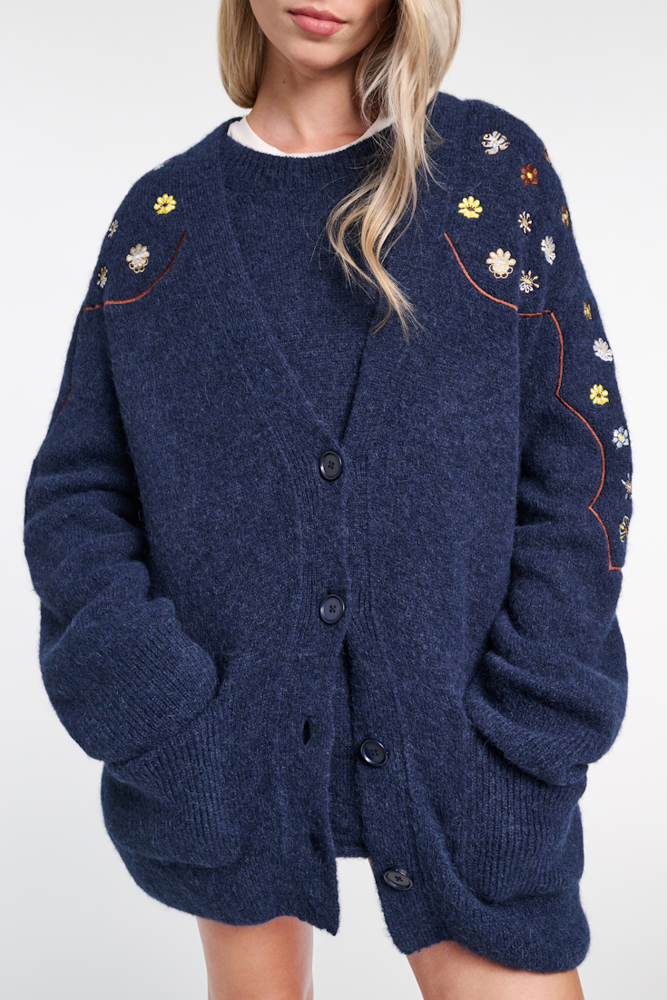 Dorothee Schumacher Cardigan aus Alpaka-Mix mit Embroidery midnight