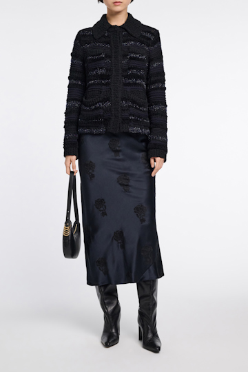 Dorothee Schumacher Shimmering stripe knit cardigan-jacket midnight sky tweed