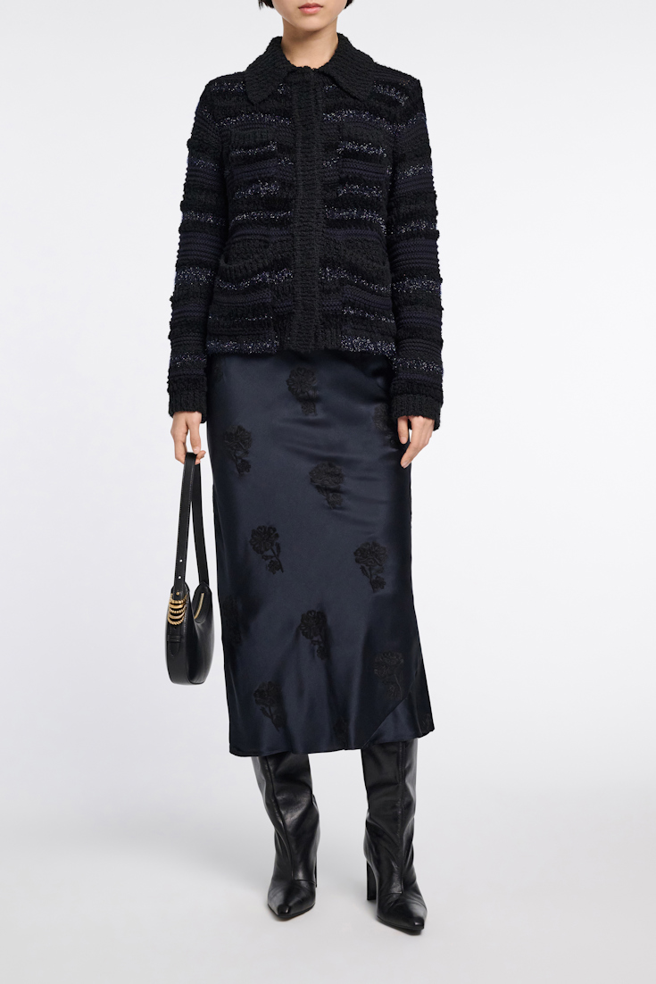 Dorothee Schumacher Gestreifter Cardigan aus Garnmix midnight sky tweed