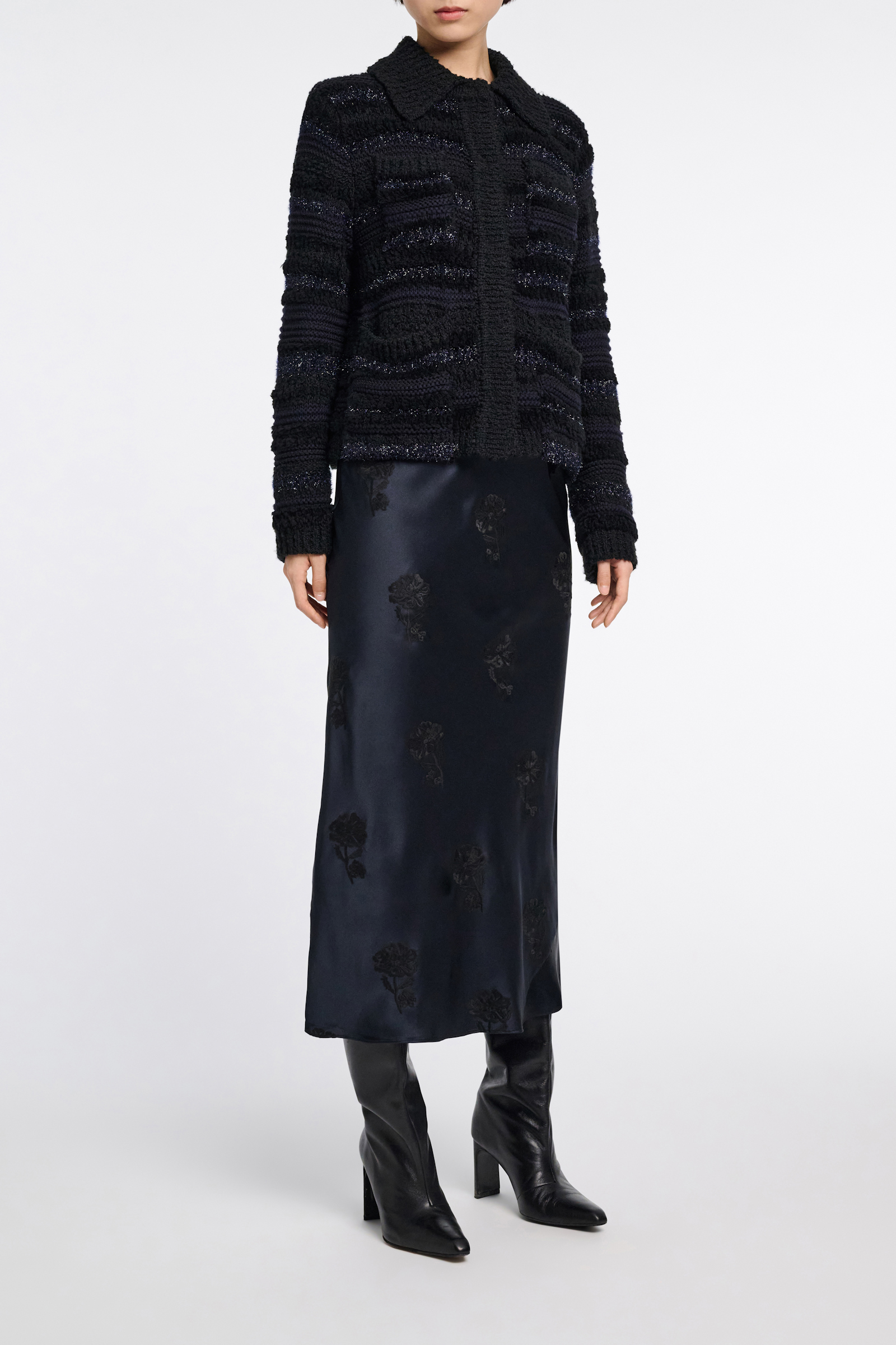 Dorothee Schumacher Gestreifter Cardigan aus Garnmix midnight sky tweed