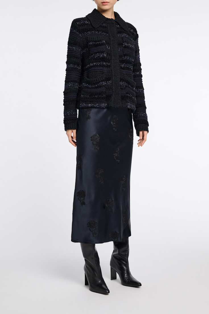 Dorothee Schumacher Gestreifter Cardigan aus Garnmix midnight sky tweed