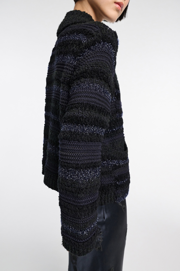 Dorothee Schumacher Gestreifter Cardigan aus Garnmix midnight sky tweed