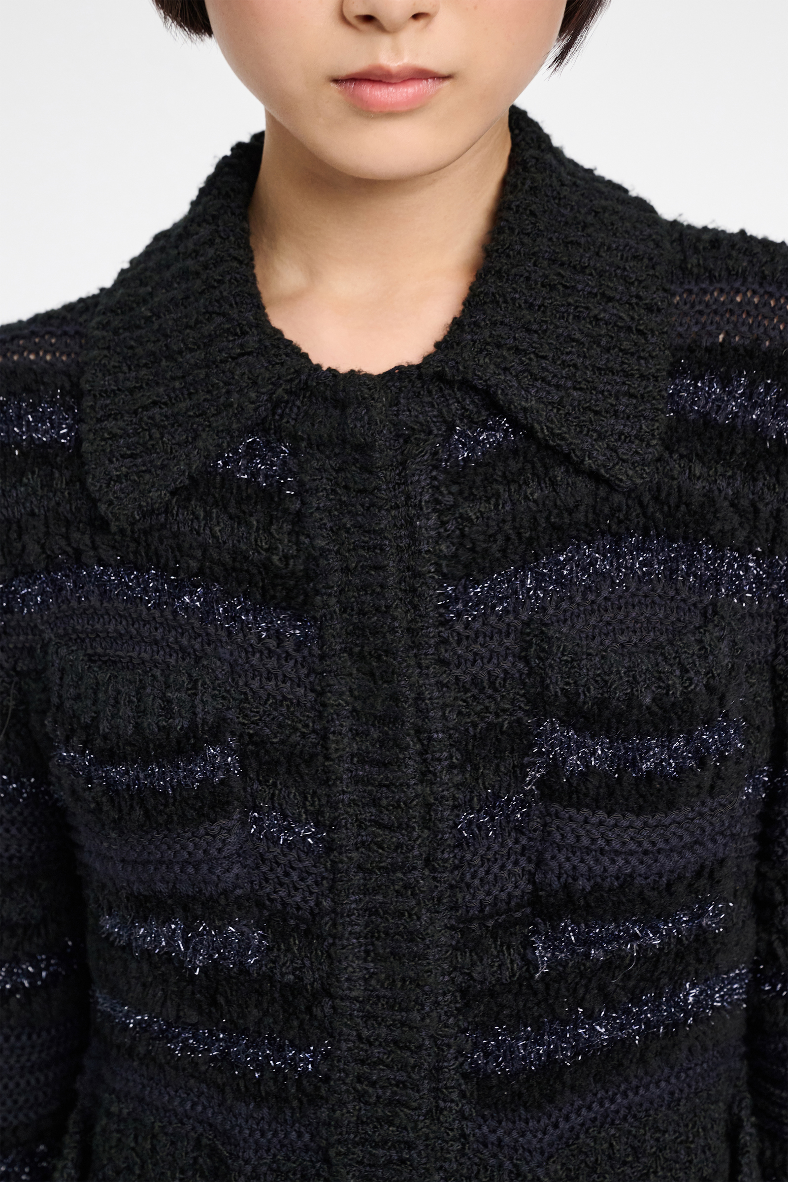 Dorothee Schumacher Gestreifter Cardigan aus Garnmix midnight sky tweed