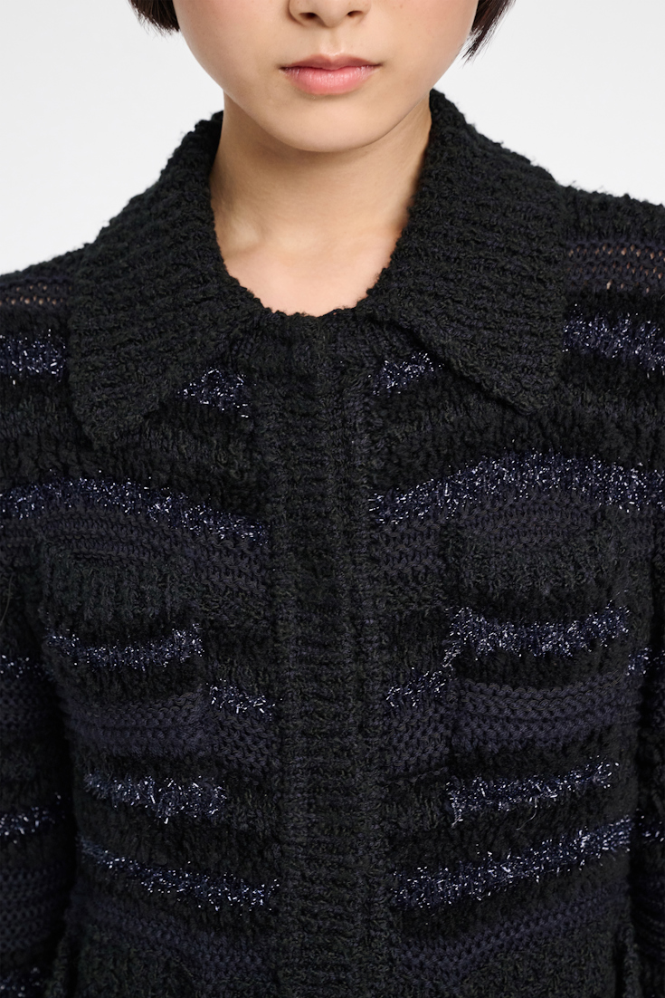 Dorothee Schumacher Gestreifter Cardigan aus Garnmix midnight sky tweed