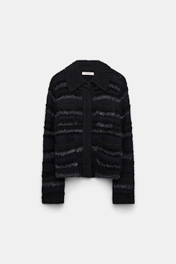 Dorothee Schumacher Gestreifter Cardigan aus Garnmix midnight sky tweed