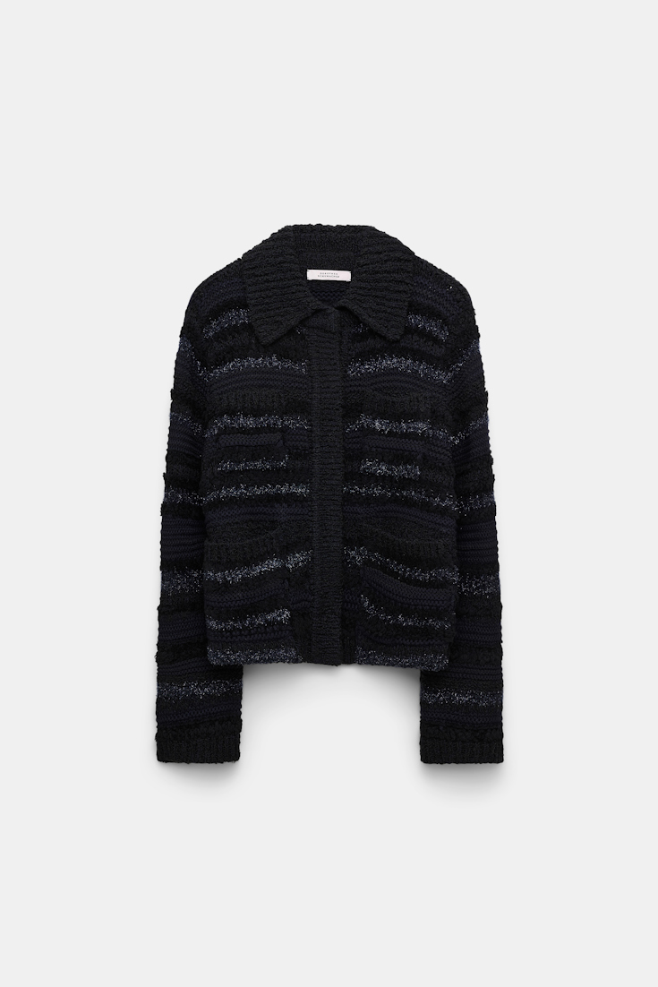 Dorothee Schumacher Gestreifter Cardigan aus Garnmix midnight sky tweed
