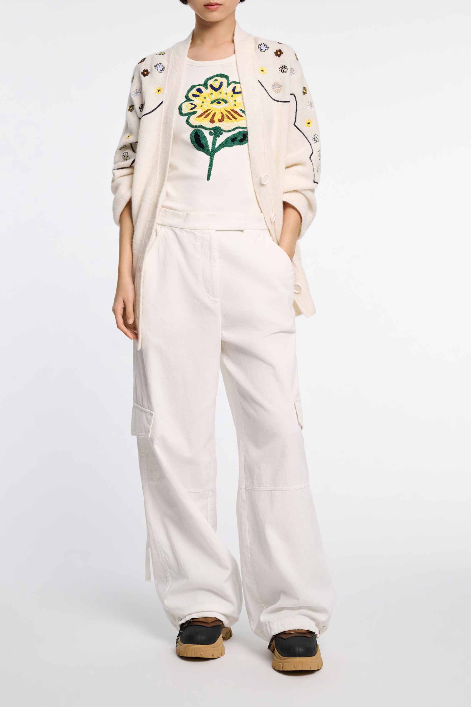 Dorothee Schumacher Geripptes Top mit Blumenstickerei light yellow
