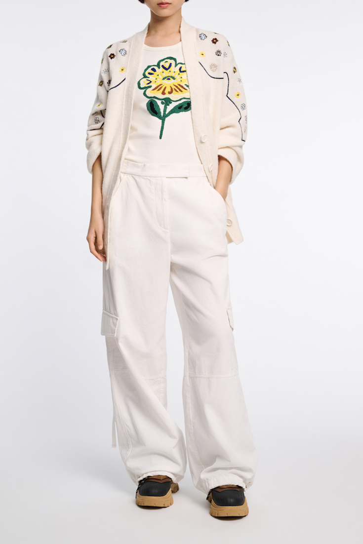 Dorothee Schumacher Geripptes Top mit Blumenstickerei light yellow