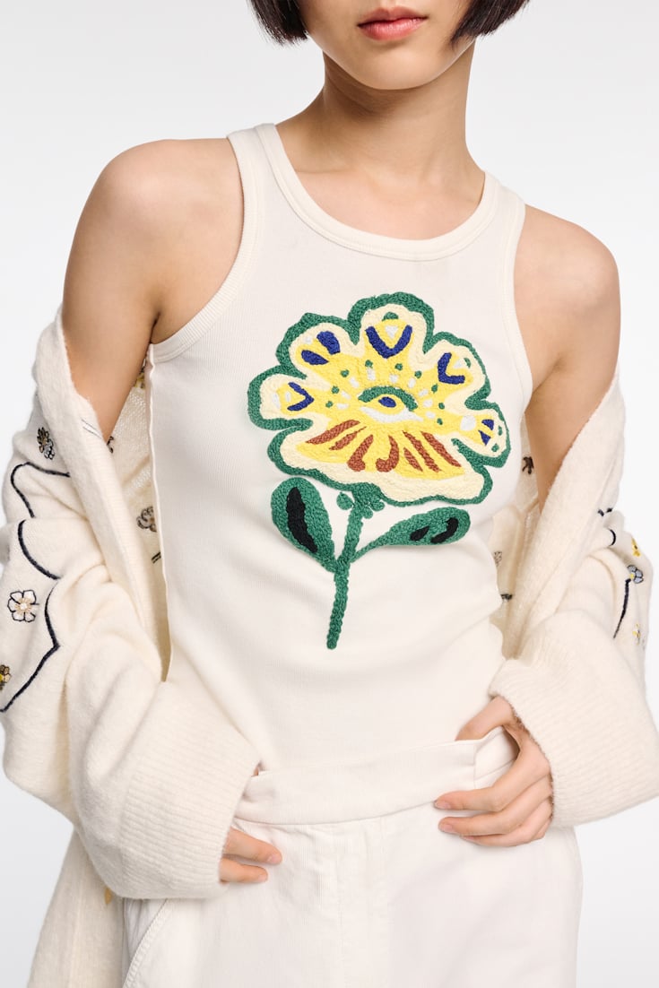 Dorothee Schumacher Geripptes Top mit Blumenstickerei light yellow