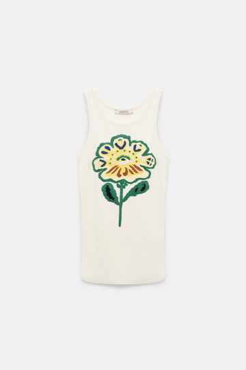 Dorothee Schumacher Fine rib tank top with flower embroidery light yellow
