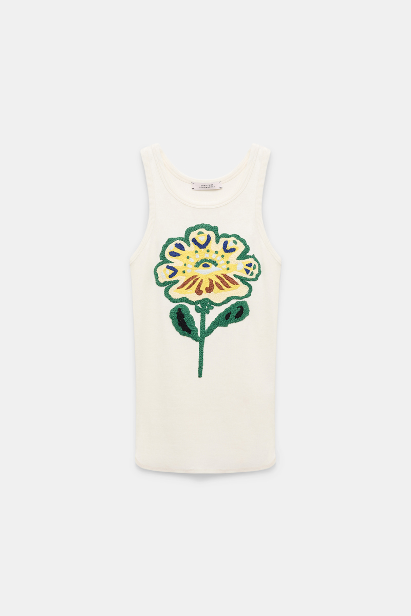 DOROTHEE SCHUMACHER FINE RIB TANK TOP WITH FLOWER EMBROIDERY 
