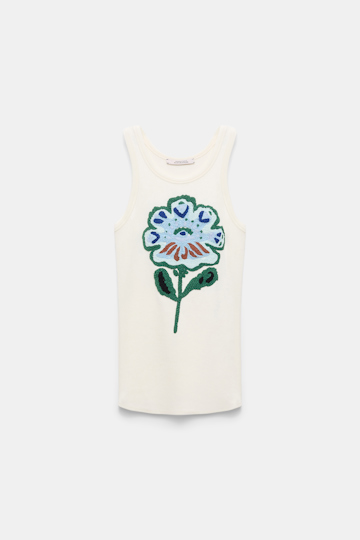 Dorothee Schumacher Geripptes Top mit Blumenstickerei light blue