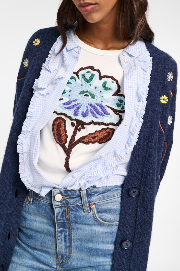 Dorothee Schumacher Fine rib T-shirt with flower embroidery embroidered  flower