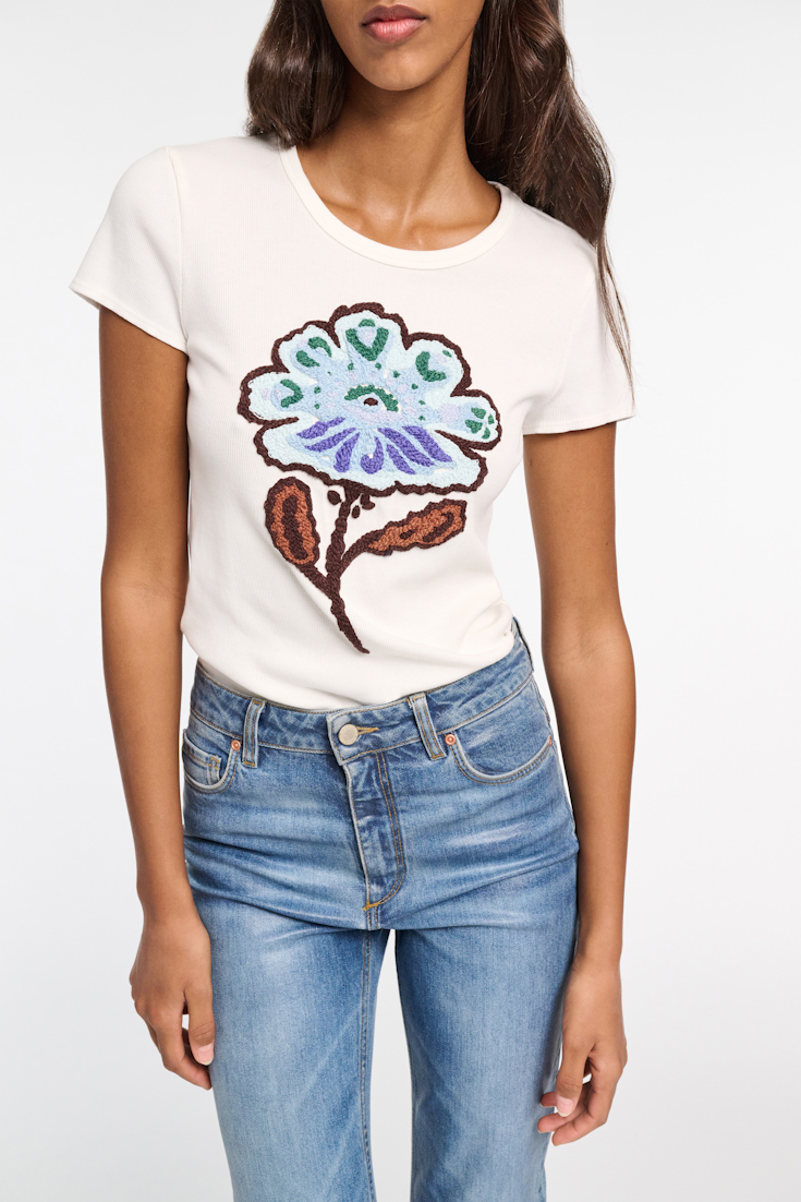 Dorothee Schumacher Fine rib T-shirt with flower embroidery embroidered  flower