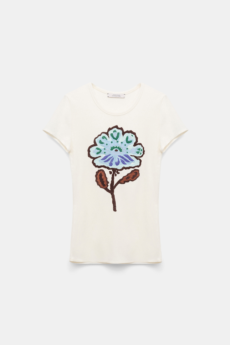 Dorothee Schumacher Fine rib T-shirt with flower embroidery embroidered  flower