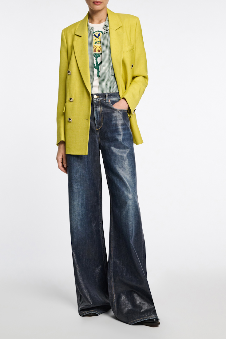 Dorothee Schumacher Geripptes Shirt mit  Blumenstickerei light yellow