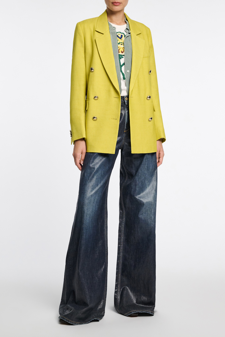 Dorothee Schumacher Geripptes Shirt mit  Blumenstickerei light yellow
