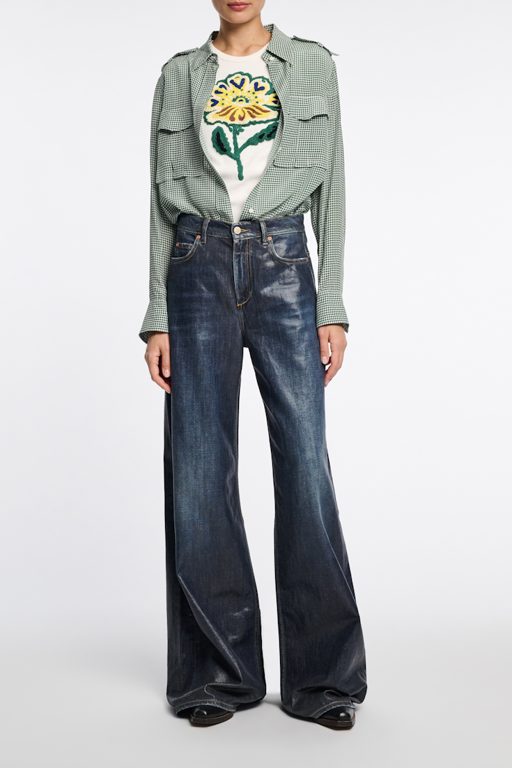 Dorothee Schumacher Geripptes Shirt mit  Blumenstickerei light yellow