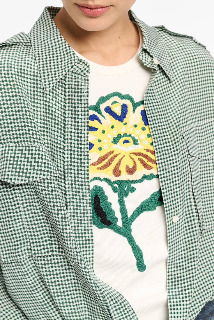 Dorothee Schumacher Geripptes Shirt mit  Blumenstickerei light yellow