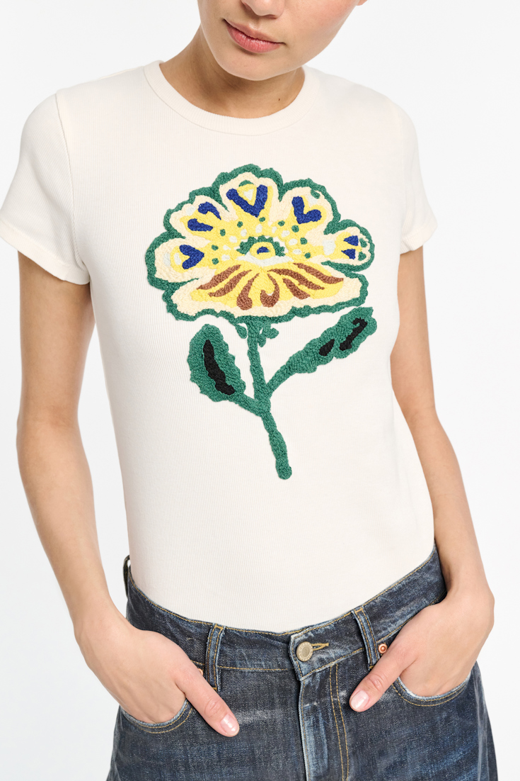 Dorothee Schumacher Geripptes Shirt mit  Blumenstickerei light yellow