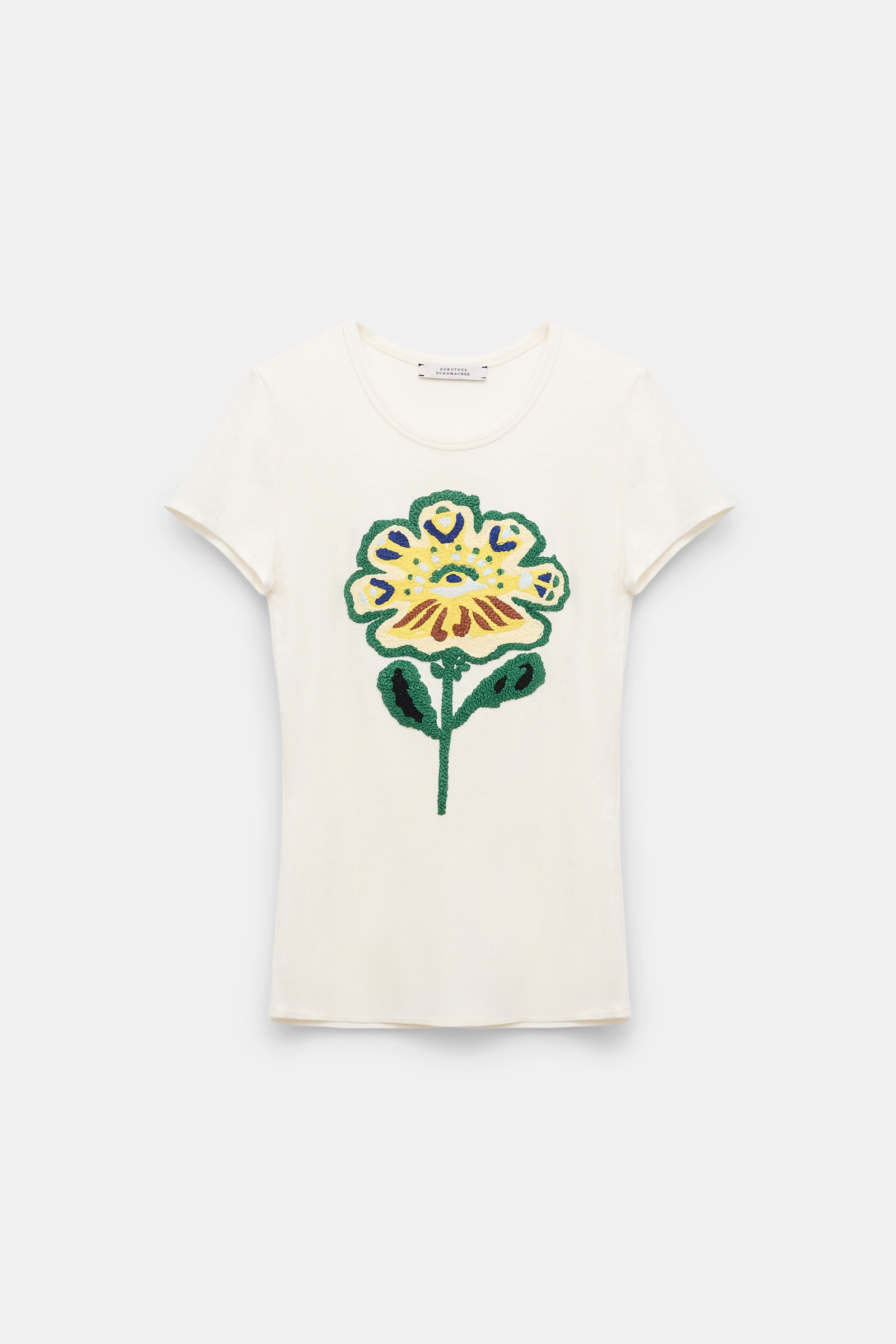 Dorothee Schumacher Geripptes Shirt mit  Blumenstickerei light yellow