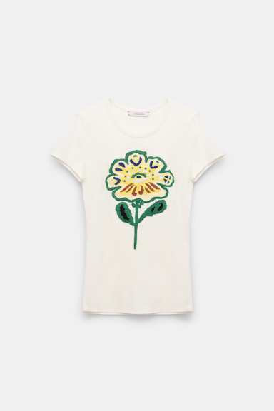 Dorothee Schumacher Geripptes Shirt mit  Blumenstickerei light yellow