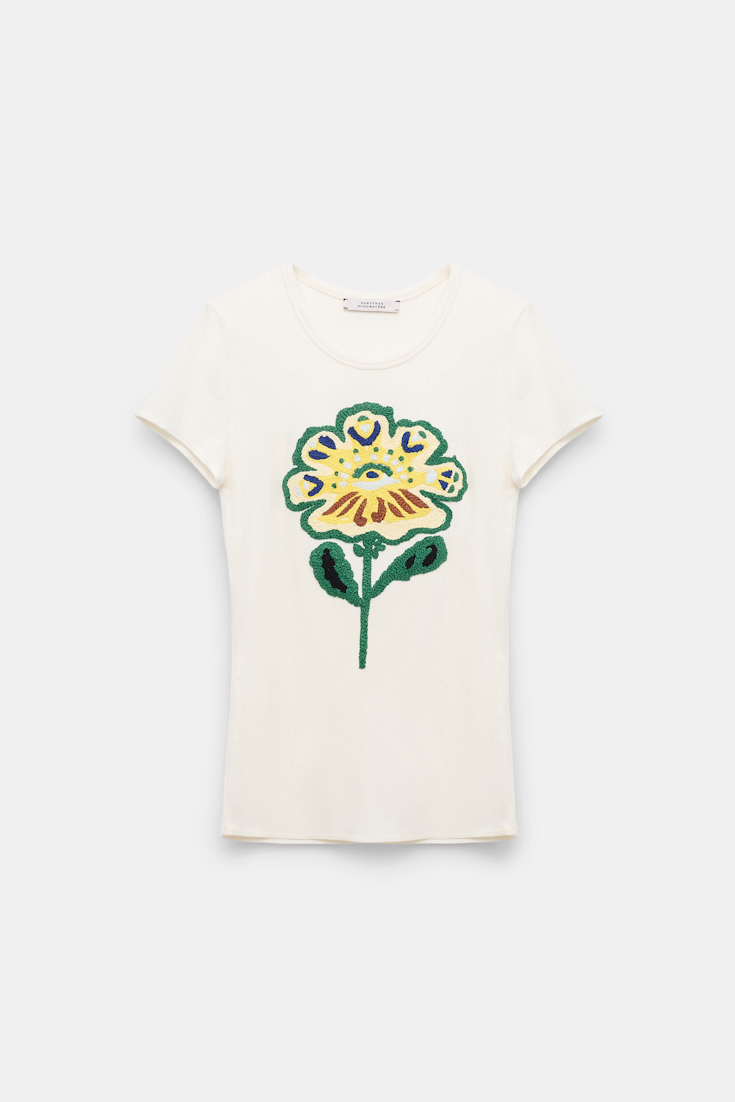 Dorothee Schumacher Geripptes Shirt mit  Blumenstickerei light yellow