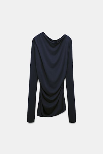 Dorothee Schumacher Asymmetric draped top dark navy