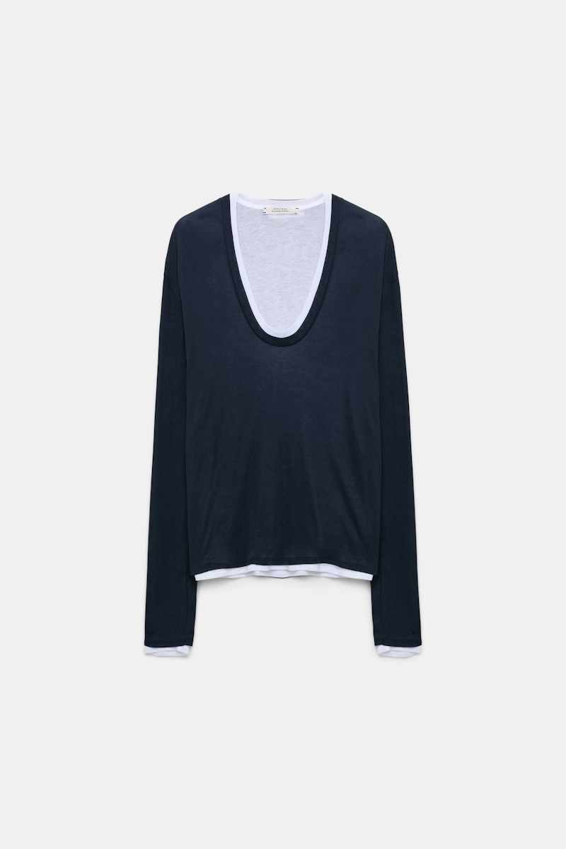 Dorothee Schumacher Double Layer V-neck Top In Blue