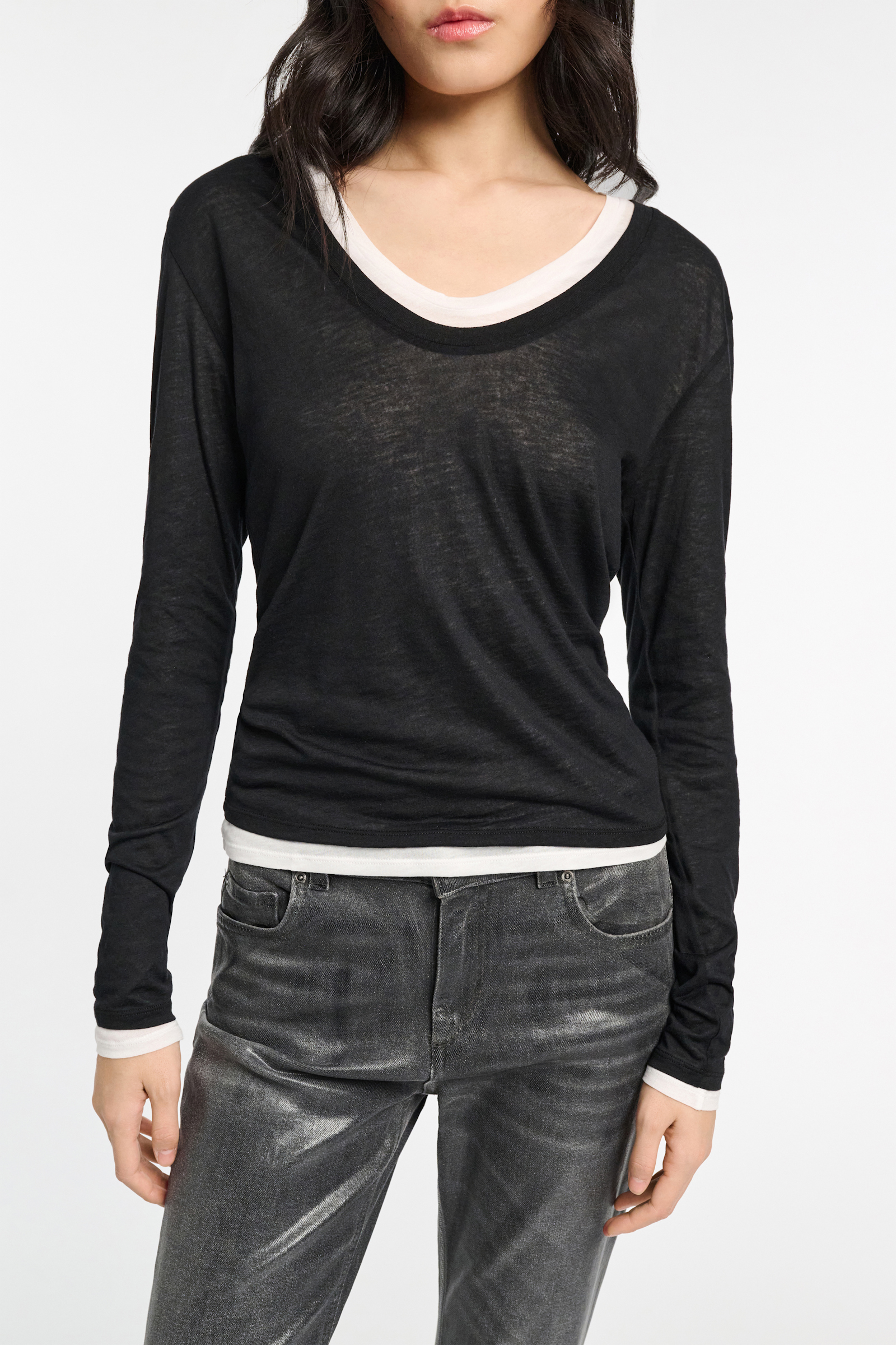 Dorothee Schumacher Double layer V-neck top pure black
