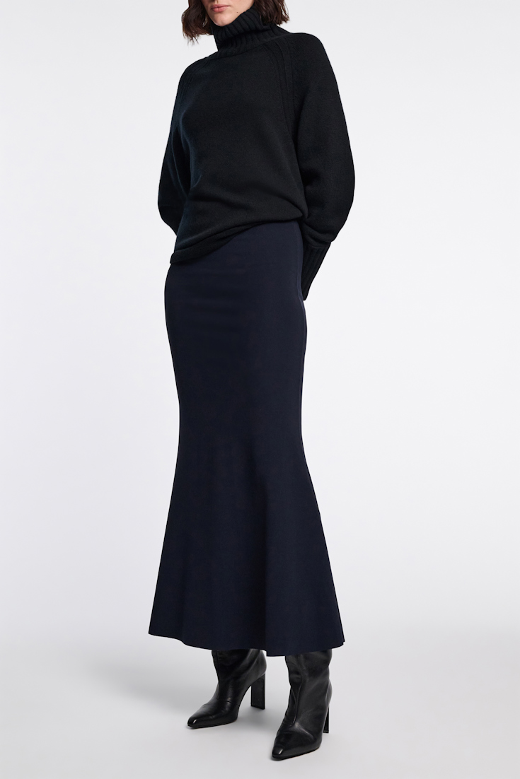 Dorothee Schumacher Fitted midi skirt with flared hem dark navy