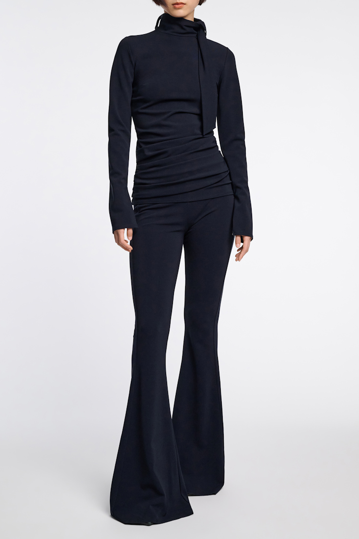 Dorothee Schumacher Turtleneck top with loop and scarf detail dark navy