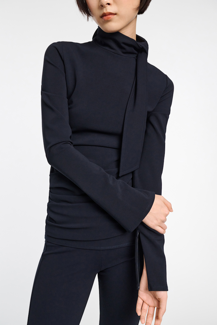 Dorothee Schumacher Turtleneck top with loop and scarf detail dark navy