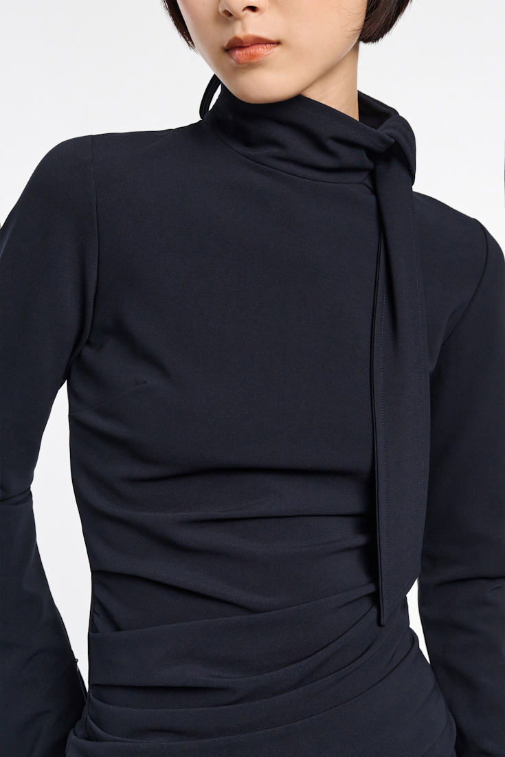 Dorothee Schumacher Turtleneck top with loop and scarf detail dark navy