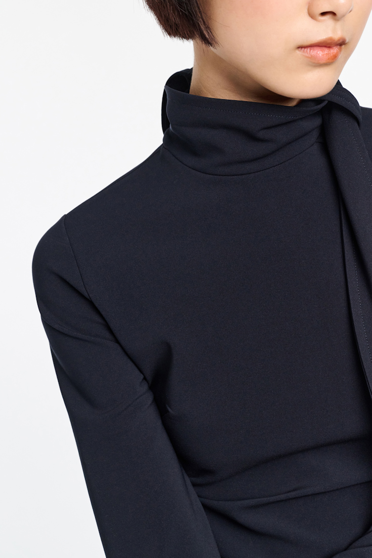 Dorothee Schumacher Turtleneck top with loop and scarf detail dark navy