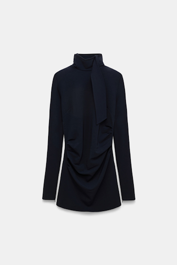 Dorothee Schumacher Drapierte Bluse mit Rollkragen und Schal dark navy