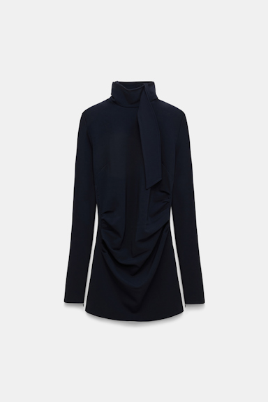 Dorothee Schumacher Drapierte Bluse mit Rollkragen und Schal dark navy