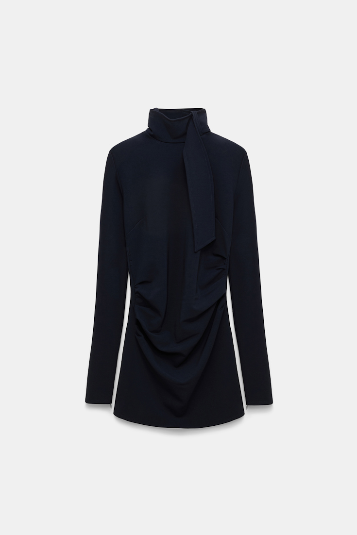 Dorothee Schumacher Turtleneck top with loop and scarf detail dark navy