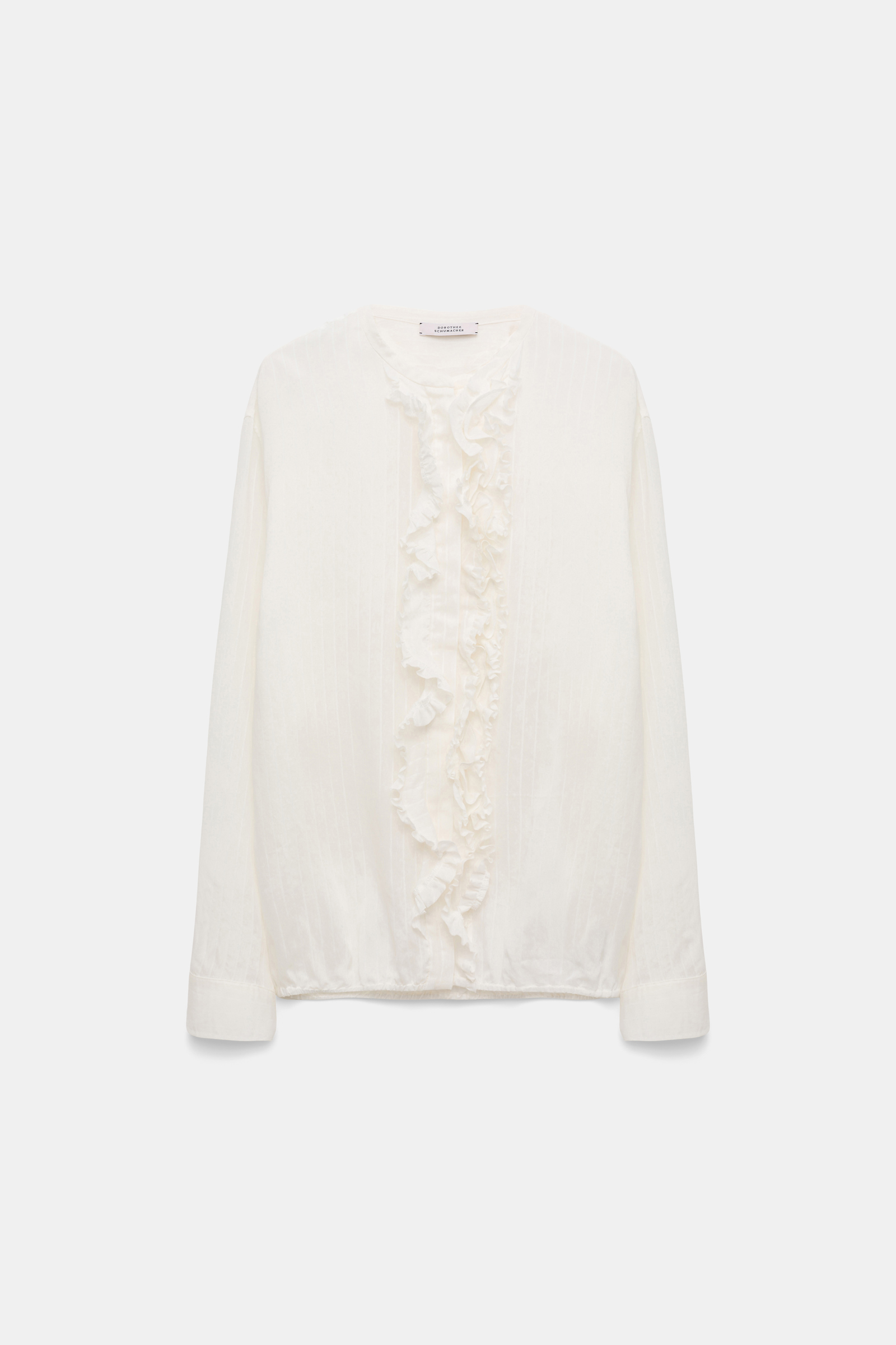 Dorothee Schumacher Striped silk-viscose blouson-style blouse with ruffles pure white