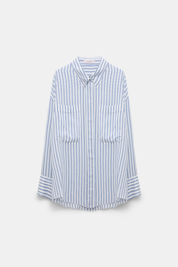 Dorothee Schumacher Oversized shirt in striped silk-viscose blue shadow stripe