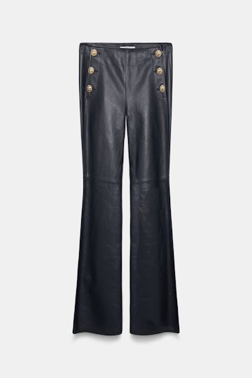 Dorothee Schumacher Hose aus Lammleder mit goldenen Knöpfen dark navy